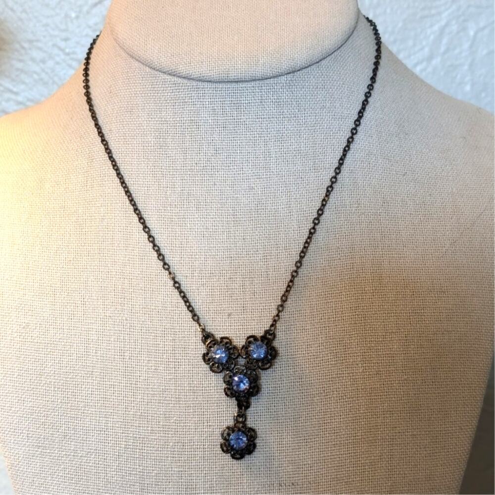 1928 Lavender Crystal Antiqued Chain Y Dangle 16"-19" Necklace